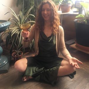 Laina Rauma green velvet leisure slip dress size M